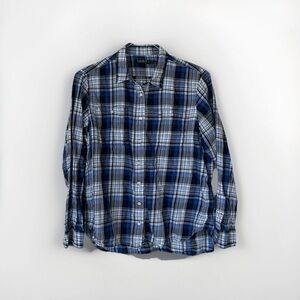 Lauren Ralph Lauren Unisex Blue, White and Black Plaid Shirt Fits a Medium